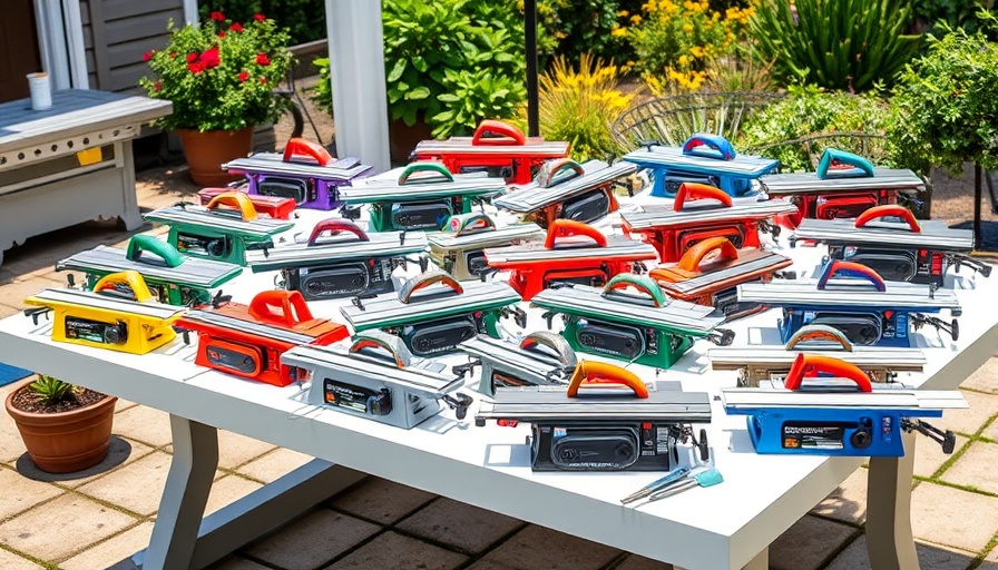 Top-rated benchtop planers displayed outdoors on a table.