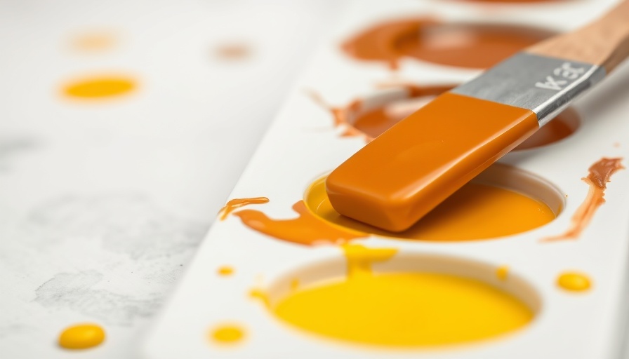 Paint palette showing how to make brown paint with spatula.