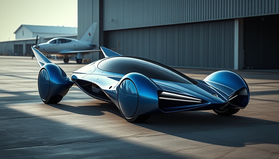 Futuristic Aircar 2 flying car on tarmac