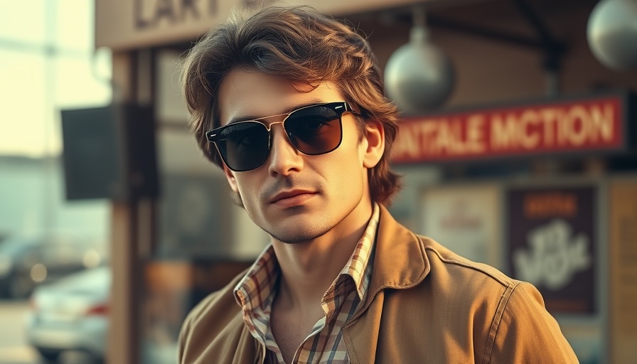 Retro-styled man in sunglasses poses confidently, capturing a vintage vibe on how to go viral.