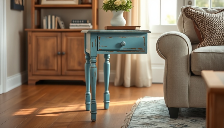 Rustic blue distressed table displaying furniture distressing techniques.