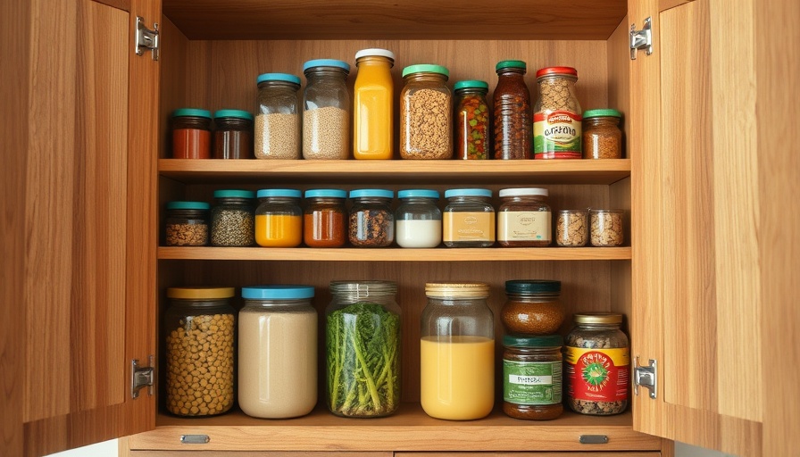Organized cabinet showcasing no pantry solutions with assorted jars.