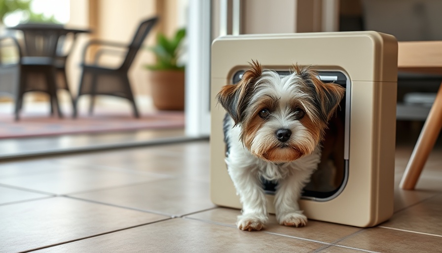 Dog using a flexible doggy door on a patio. Are doggy doors safe?