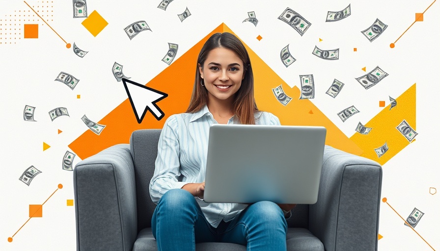 Contemporary collage of effective Facebook ad concept with woman and laptop.
