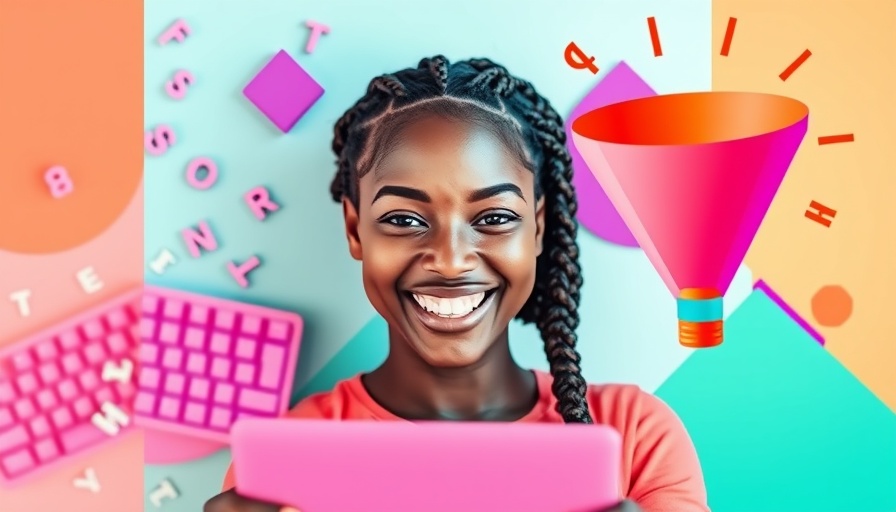 Inclusive Marketing Strategies in a vibrant digital collage with a smiling woman.