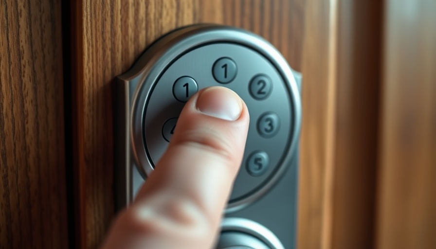 Smart lock failure - finger pressing red-lit button on keypad lock.