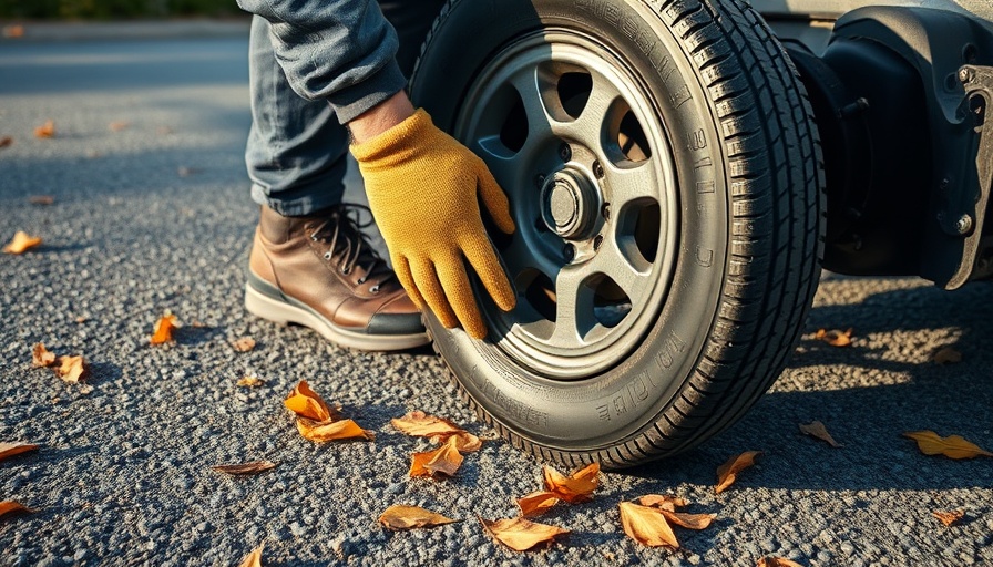 How to change a lawn mower tire with gloves and tools.