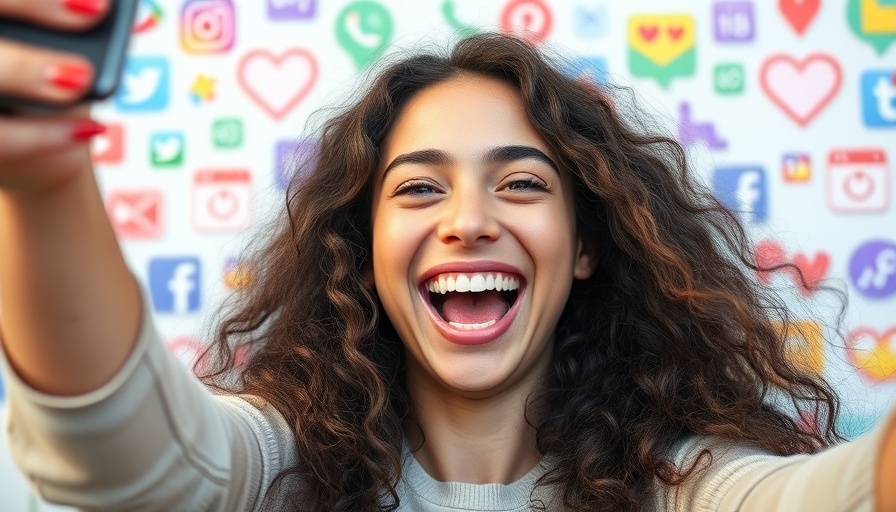 A young woman demonstrates Instagram features and hacks with digital icons.
