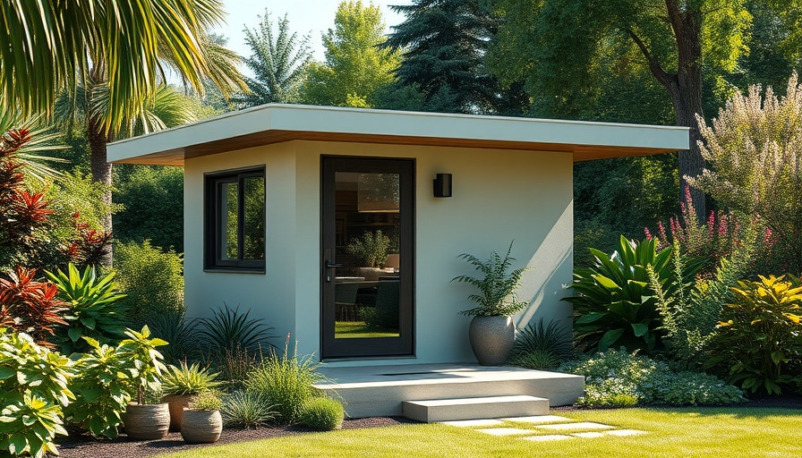 Modern ADU with lush garden highlighting costs and benefits.