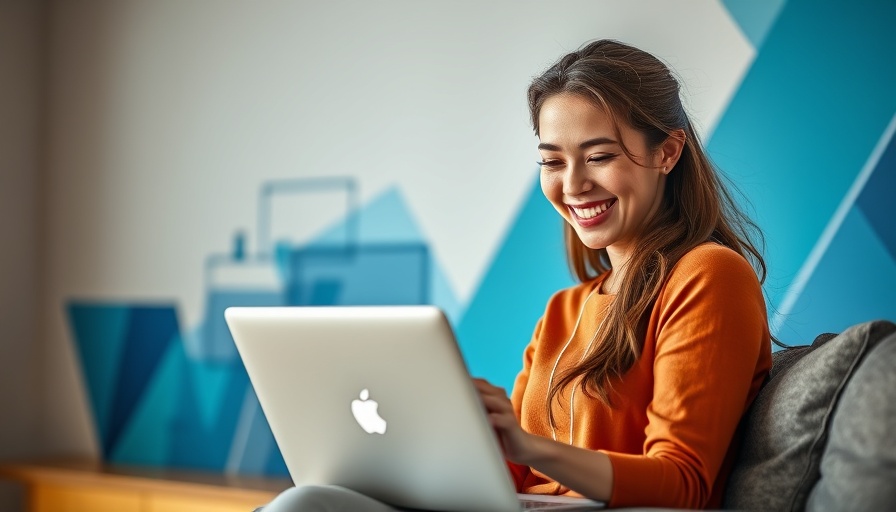 Young woman working on laptop showcasing online advertising strategies.