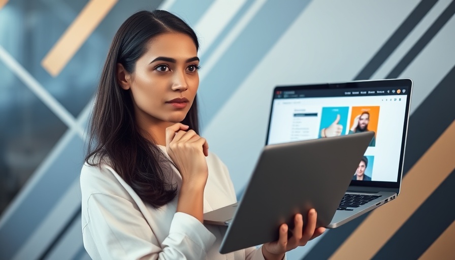 What makes a good website: thoughtful woman with laptop, modern web design.