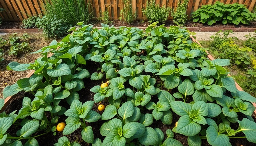 Struggling raised bed vegetables in a garden setting.