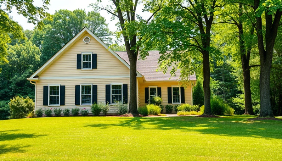 Suburban house with a lush lawn and tall trees, Nampa Waterwise Rebate Program.