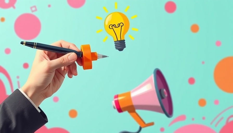 Creative image of marketing campaign elements on a colorful background.