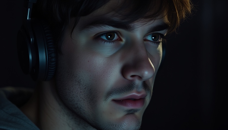 Close-up portrait of a thoughtful man with headphones, representing a podcast theme.