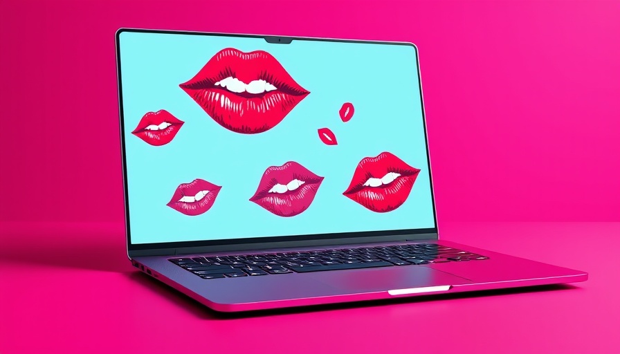 Stylized laptop with colorful lips, DeepSeek chatbot theme