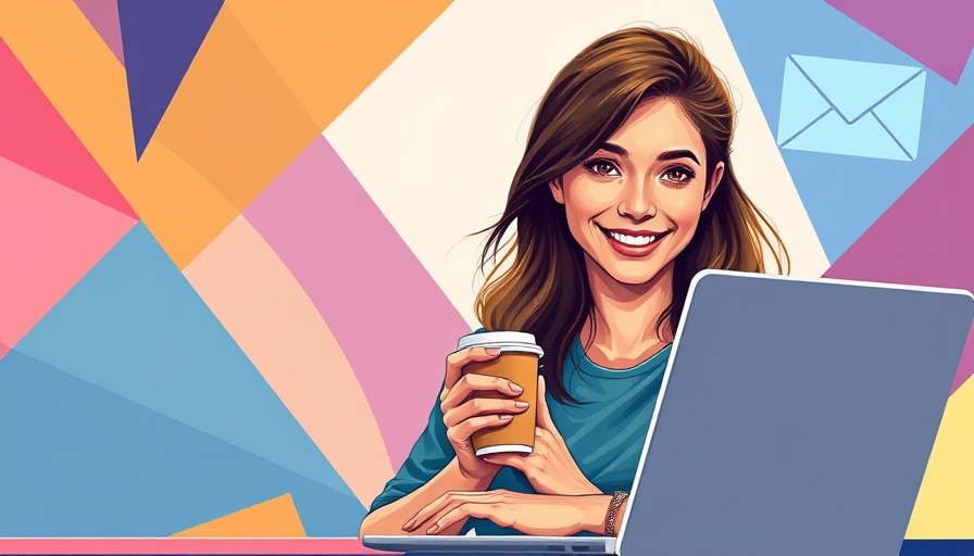 Young woman using laptop and holding coffee cup for B2B lead generation tools.