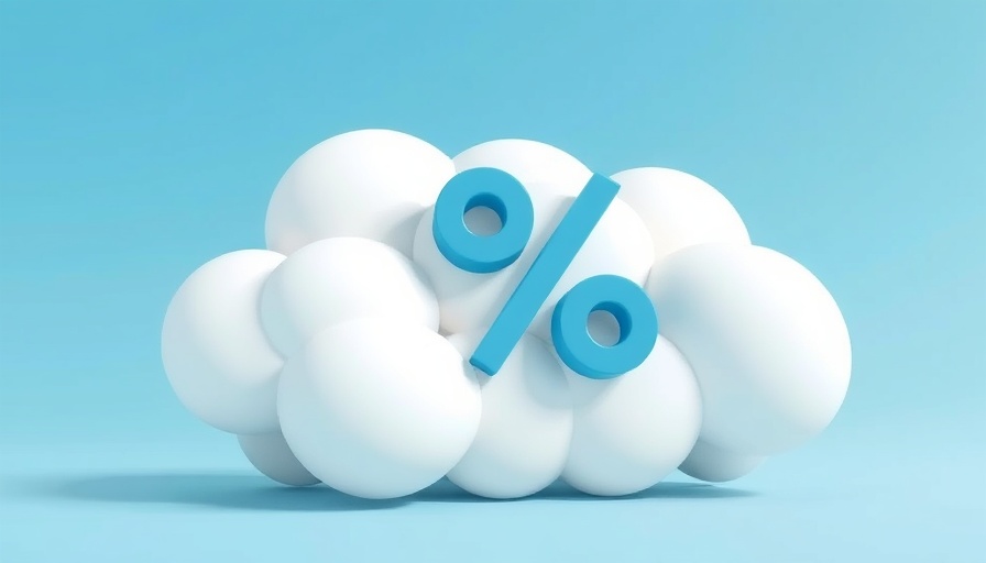 3D cloud with percentage symbol representing percentage chance of rain interpretation.