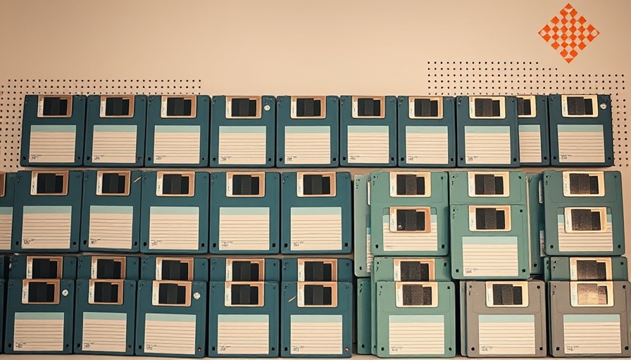 Vintage floppy disks arranged on a geometric background representing savable content.
