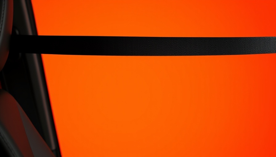Volvo Smart Seatbelt Technology showcased with black belt on orange background.