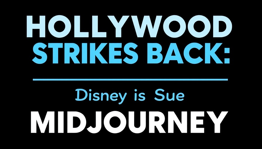 Minimalistic text design on dark background about Disney lawsuit against Midjourney.