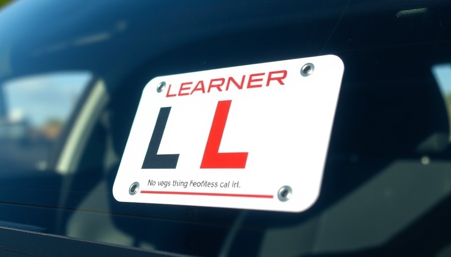 Close-up of learner plate on car window explained.