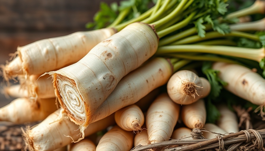 Freshly harvested horseradish roots showcasing textures and natural colors.