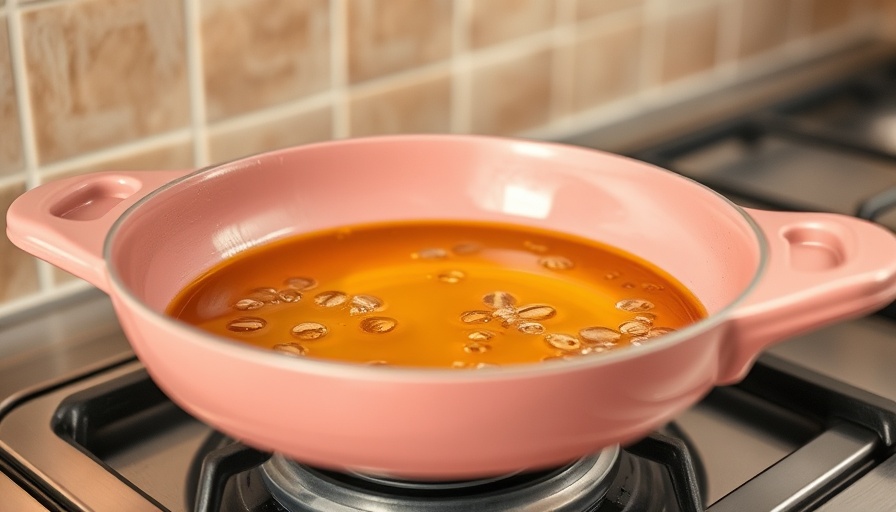 Used cooking oil in a pan on stovetop for disposal guidance.