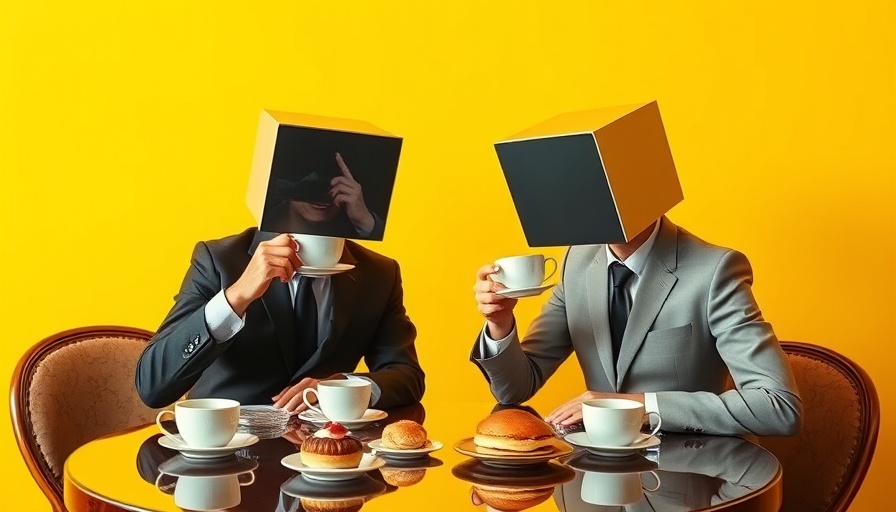 AI agents in a surreal tea party emphasizing sustainability.