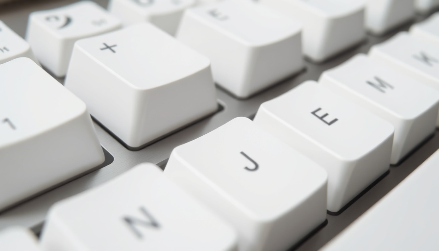 Close-up of keyboard with raised lines on keys for touch typing guidance.