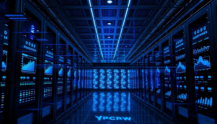 Futuristic data center interior highlighting UK AI boom and climate goals.