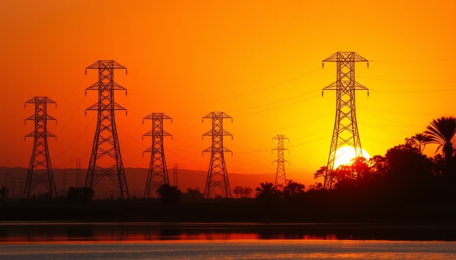 AI power management in California with sunset-lit power lines.