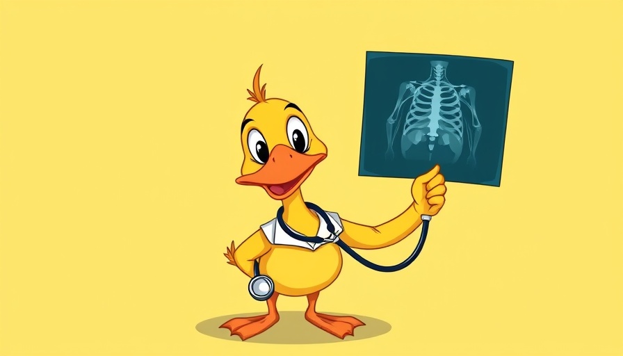 Cartoon doctor duck with X-ray on yellow background symbolizing AI companies and chatbots.