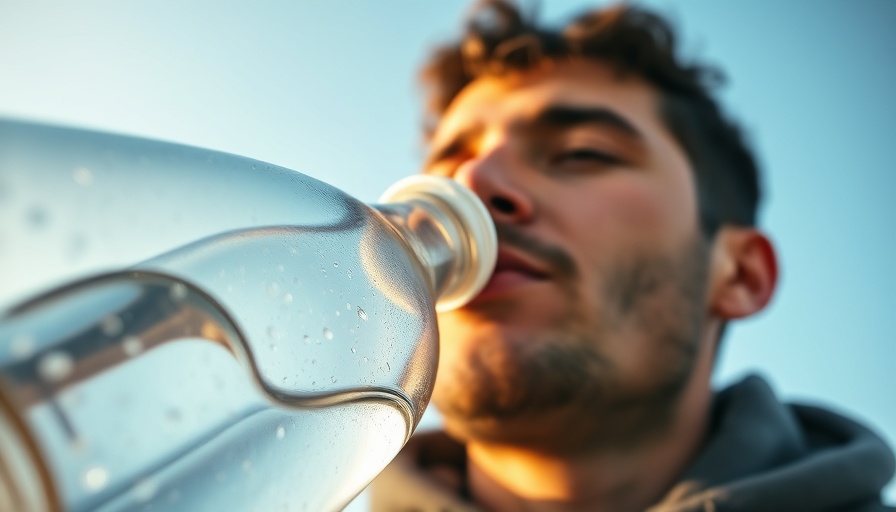 Person drinking water from a glass bottle under sunlight, carcinogens in drinking water concept.