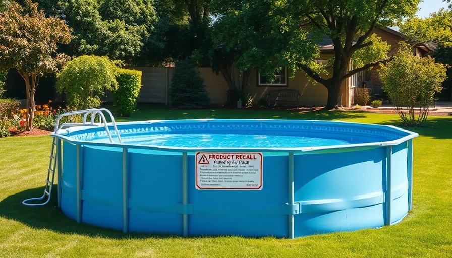Above-Ground Pool Recall Drowning Hazard notice in a sunny backyard.