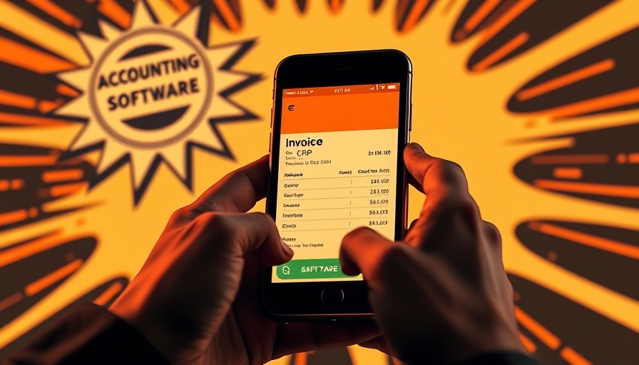 Retro illustration of smartphone with invoice in pop art style, showcasing 'Accounting Software CRM'.