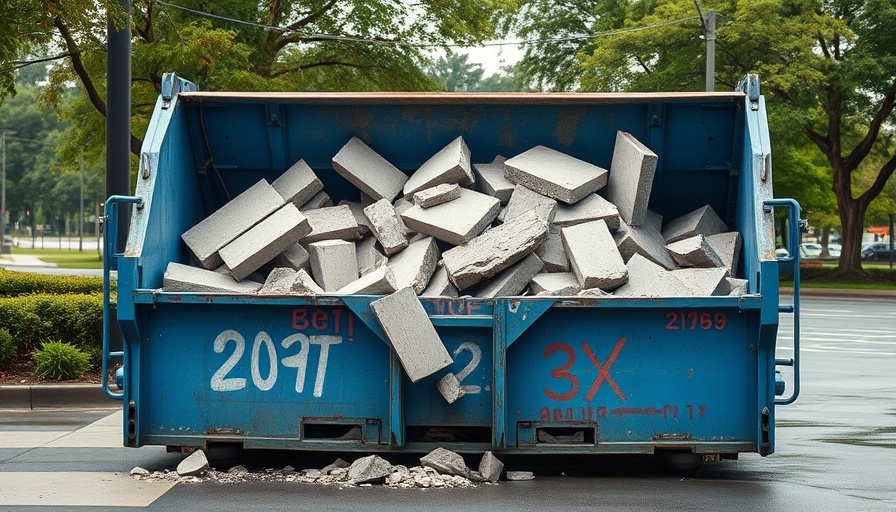Large dumpster with broken concrete pieces for proper concrete disposal.