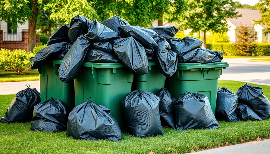 Overflowing garbage bins with trash bags for pickup