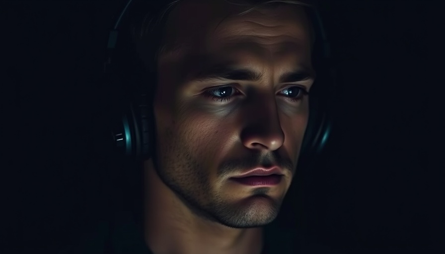 Moody portrait of a focused man with headphones for Morning Motivation podcast.