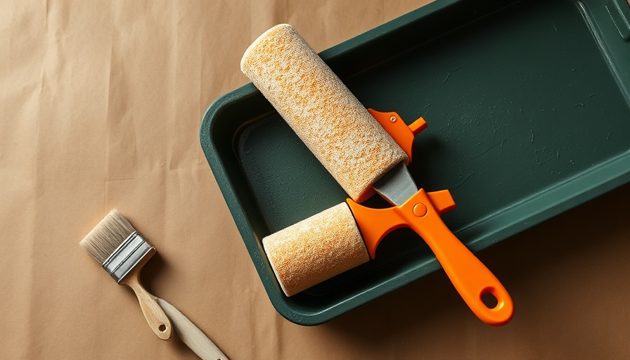 Painter's tape roller hack tools on brown surface