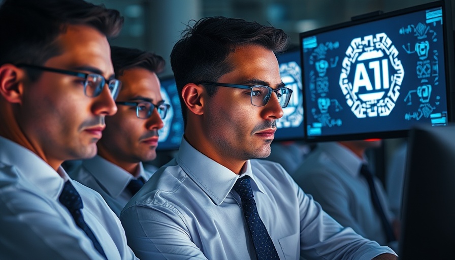 AI's influence on business strategy depicted with mirrored professionals.
