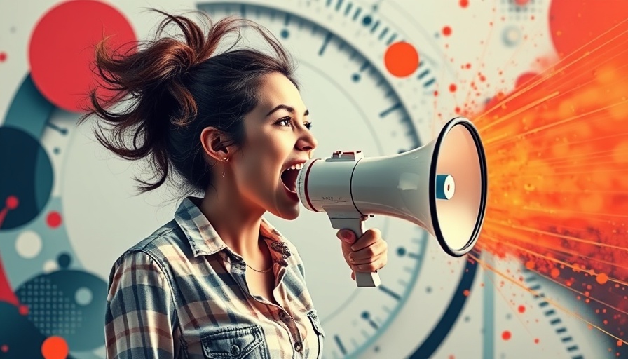Craft Your Brand Voice: Young woman speaking energetically through a megaphone.