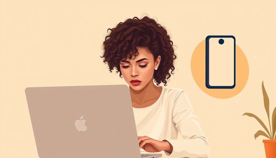 Modern workspace with a young woman and a smartphone illustrating social media management.