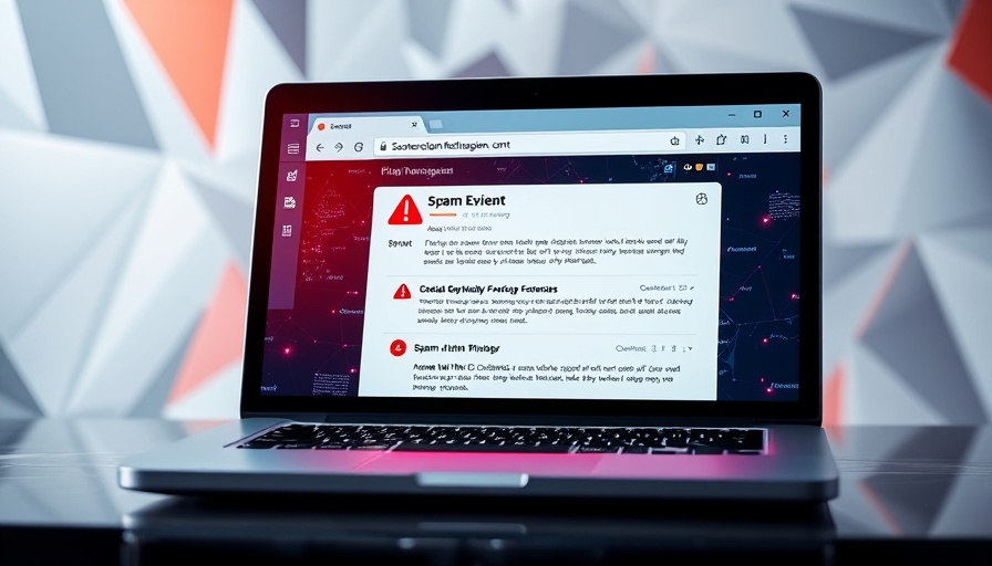 Illustration of spam emails on laptop, highlighting spam trigger words.