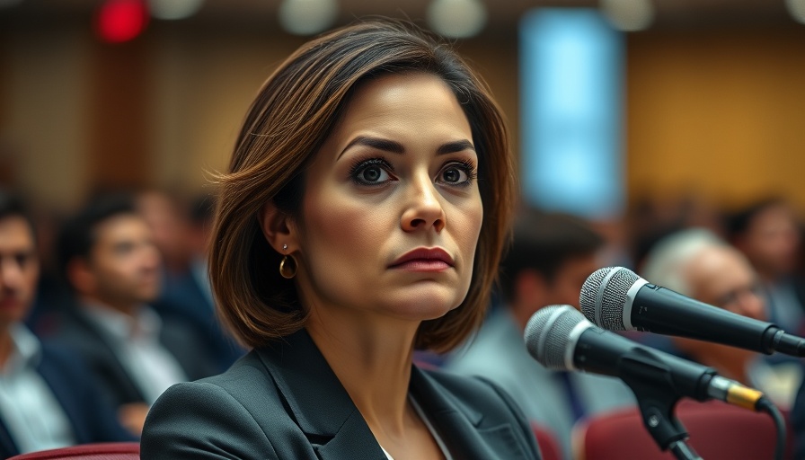 Determined professional woman at conference amid CDC vaccine chaos.