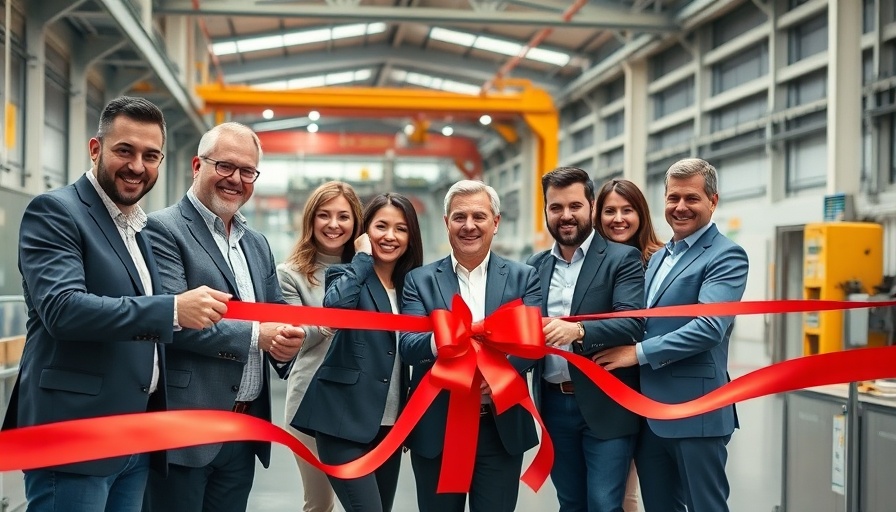 Professionals at a ribbon-cutting ceremony for new HVAC facility.