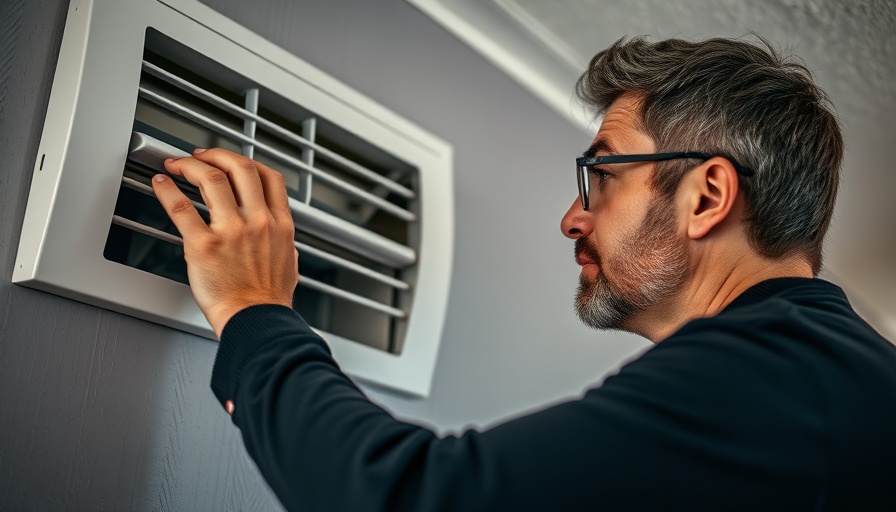 Focused man inspecting HVAC air vent for management efficiency.