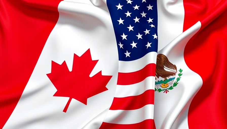 Interwoven Canada, USA, and Mexico flags symbolizing HVAC tariffs impact.