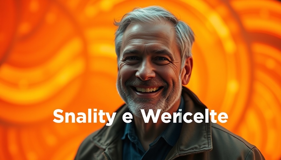 Promotional poster for 'how emotions drive our decisions', featuring a smiling man with glasses.
