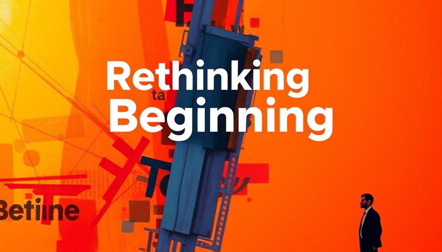 Bright abstract design with text 'Rethinking The Beginning' and background featuring Deepak Chopra.